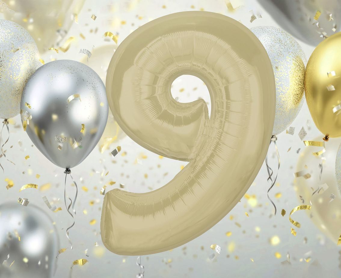 Foil balloon number 9, matt latte, 92 cm EOL